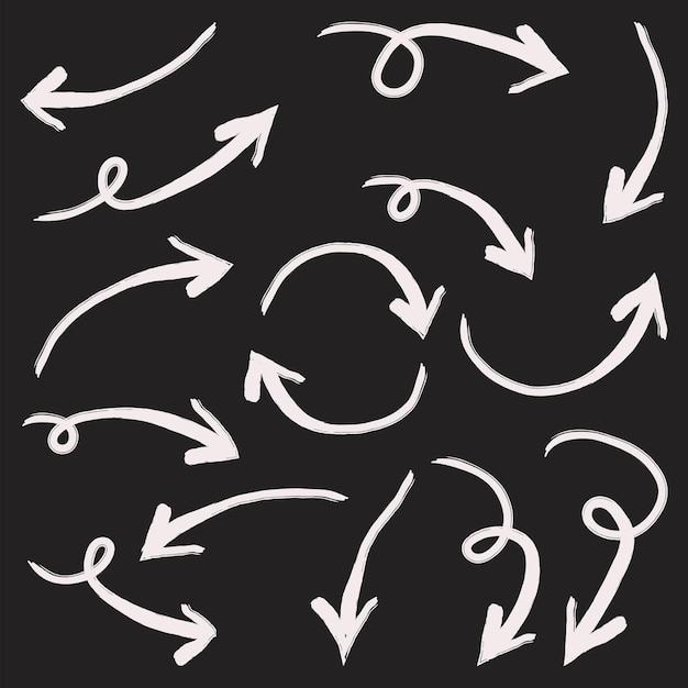 Set hand getrokken pijlen vectorillustratie geïsoleerd op zwarte achtergrond