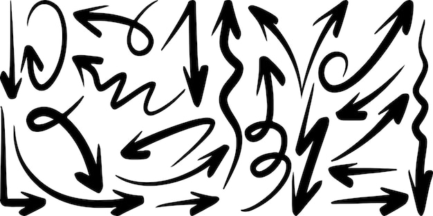 Set Hand getrokken vector pijlen doodle op witte achtergrond ontwerp element vectorillustratie