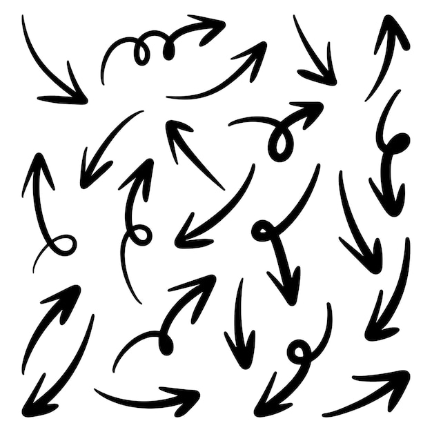 Set Hand getrokken vector pijlen doodle op witte achtergrond ontwerp element vectorillustratie