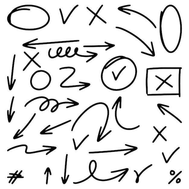 Set Hand getrokken vector pijlen doodle op witte backgrounddesign element vectorillustratie