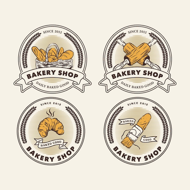 Set Hand getrokken vintage bakkerij winkel logo label illustratie Vector