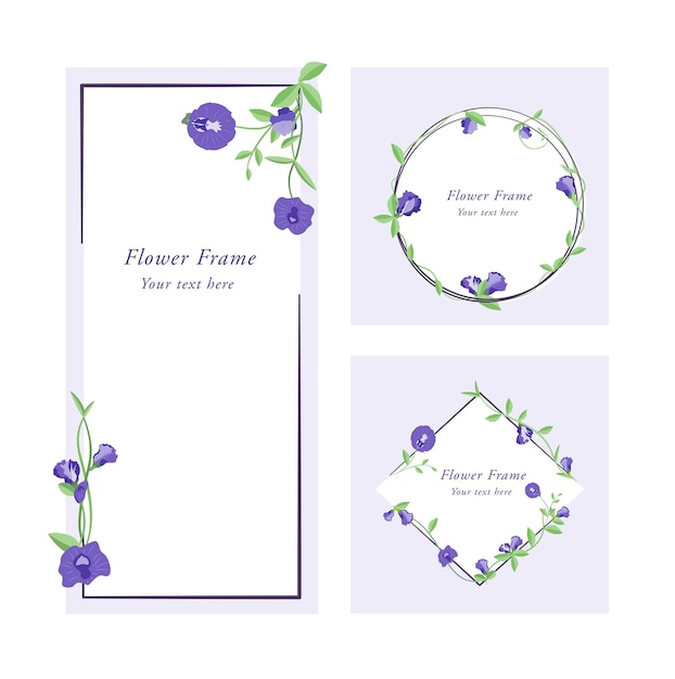 Set hand getrokken vlinder erwt bloemen frame banner