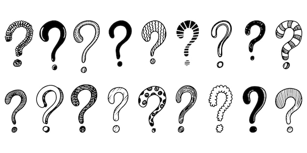 Set hand getrokken vraagtekens. vectorillustratie.