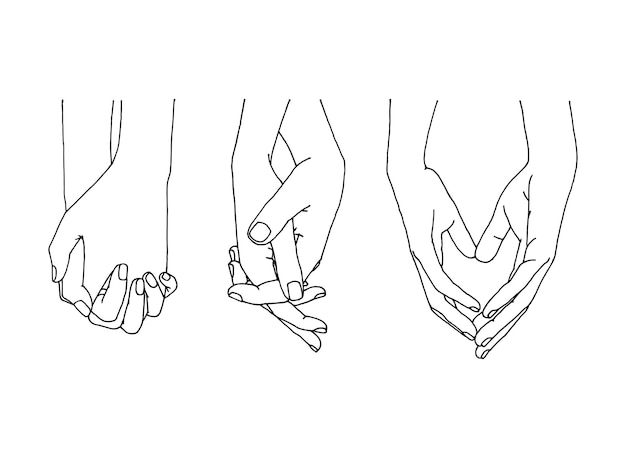 Set of hand holding line art illustration