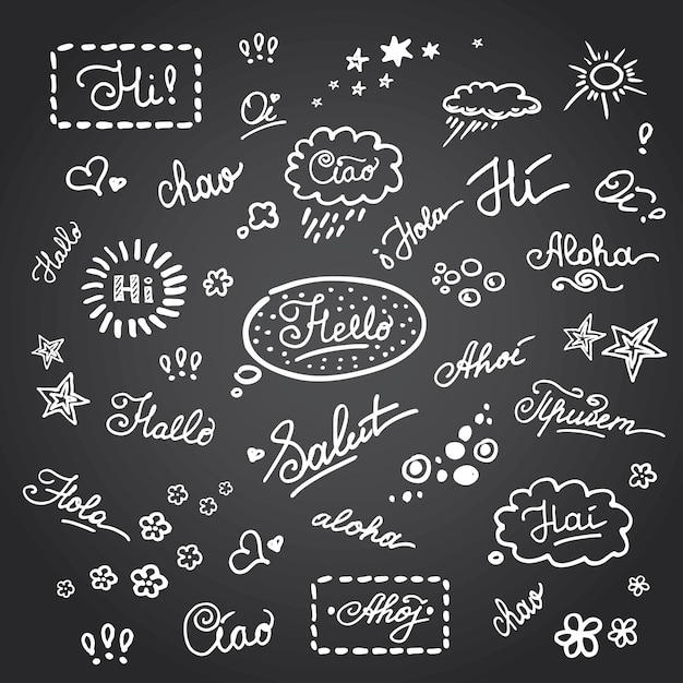 Vector set hand lettering hello on different languages stock vector illustration