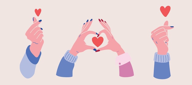 Vector set of hand love sign in flat design