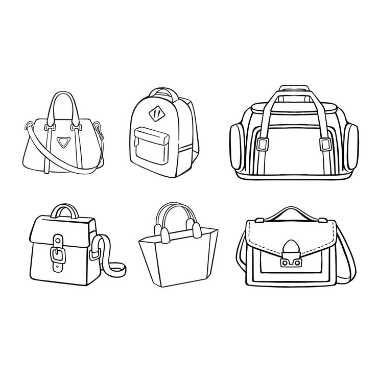 Set of hand luggage lady bags and backpacks line vector
