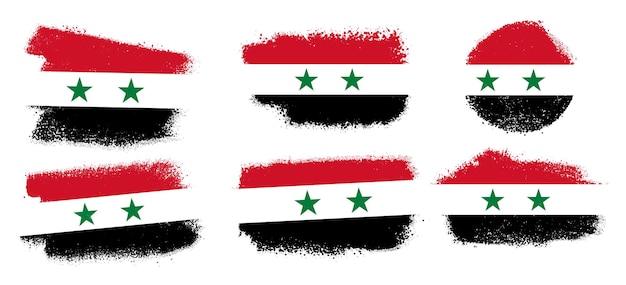 Set of hand painted brush stroke Syria flags