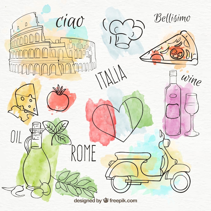Vector 手描きのイタリア製品のセット