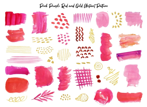 Vector a set of hand painted pink brush stroke watercolor