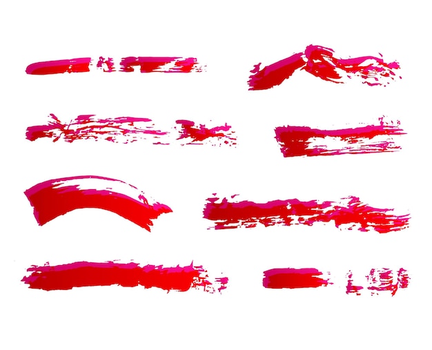 Set of Hand Painted Red Ink Brush Strokes Vector Grunge Brushes