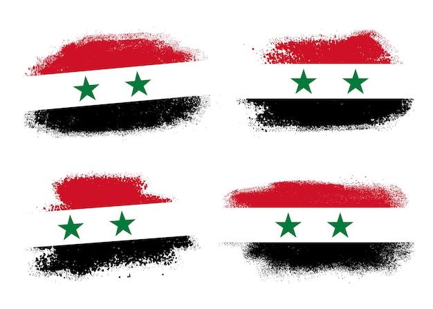 손으로 그린 수채화 시리아 국기 세트