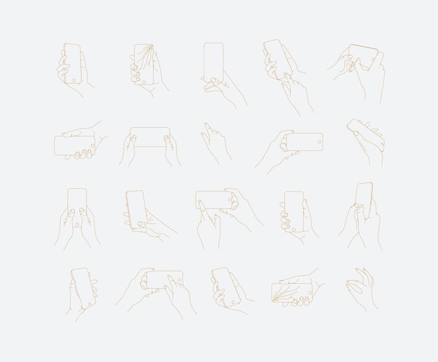 Set of hand phone in different positions