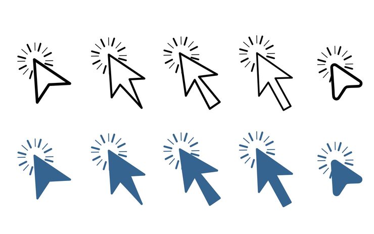 Vector set of hand pointer symbol in trendy flat style computer mouse click cursor click cursor collection clicking finger hand pointer icon cursor