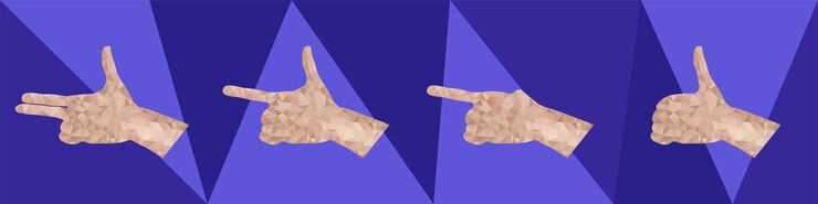 Vector set of hand signs in triangle abstract technique gun direction ok signs