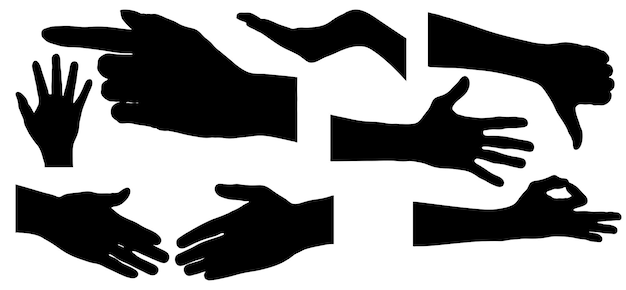 set hand silhouetten geïsoleerd op wit Vector collectie van menselijke handen van verschillende gebaren