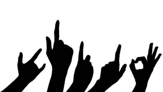 set of hand silhouettes isolated on white Human hand gestures collection of black hands vector