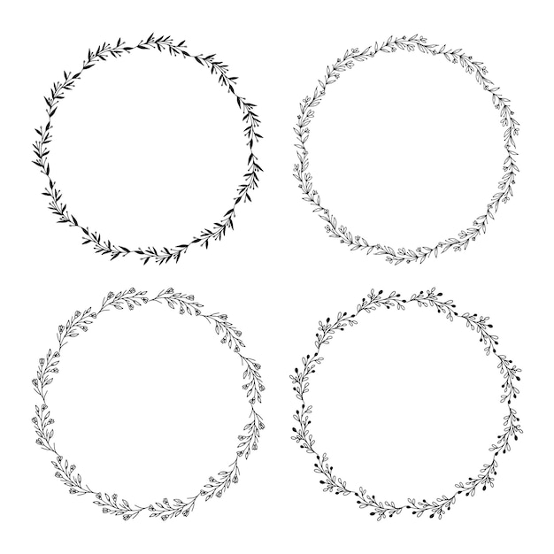 Set of Hand sketched vector wreaths with floral elements flowers and leaves For invitations