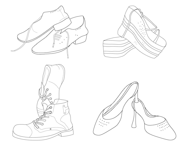 Set hand tekenen schoenen vectorillustratie