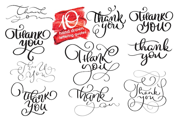 Set hand written calligraphy lettering text thank you vector illustration for thanksgiving day