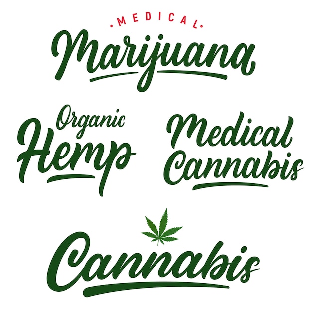 Vector set of hand written lettering cannabis logos.