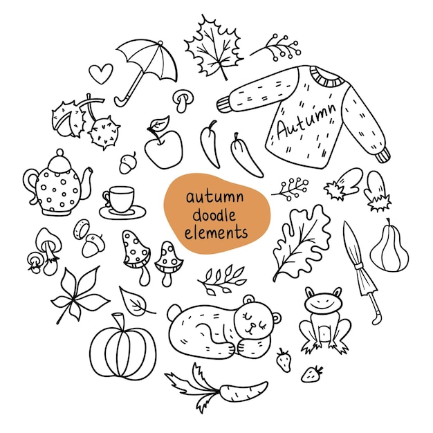 Set of handdrawn autumn elements Vector isolated illustration