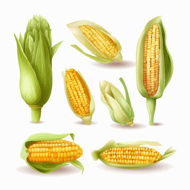 Set of handdrawn Corn illustrations in a sketch style