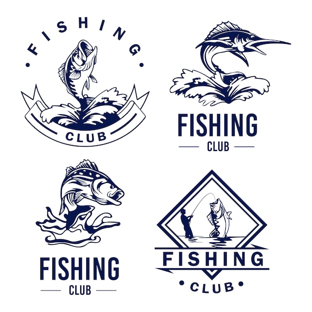 Set of handdrawn fishing logo design