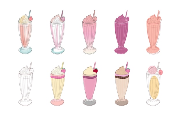 set of handdrawn milkshakes
