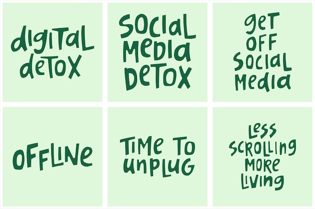 Vector set of handdrawn quotes about digital detox