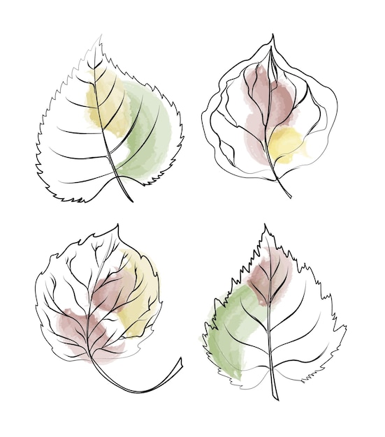 手描きの木の葉のセット