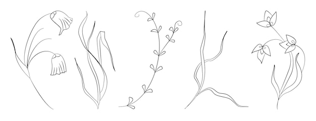 Set of handdrawn wild grass