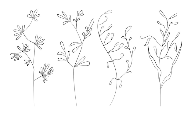 Vector set of handdrawn wild grass