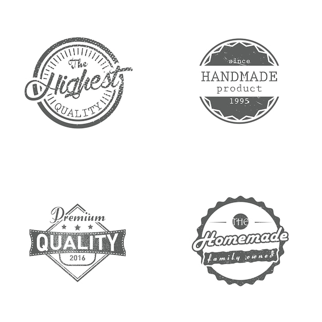 Set handgemaakte, zelfgemaakte, premium en hoogste kwaliteit etiketten, insignes, vectorillustratie. Vintage retro stijl badges