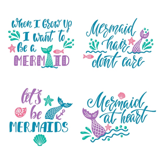 Set handgetekende citaten over zeemeerminnen.