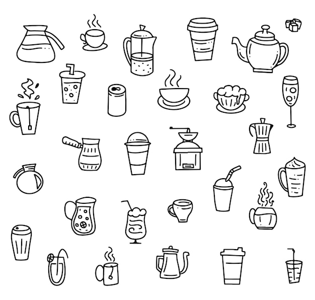 Set handgetekende doodle-elementen voor café of menu