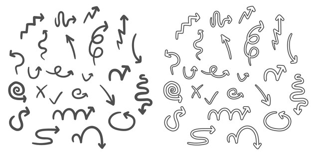 Vector set handgetekende doodle pijlen