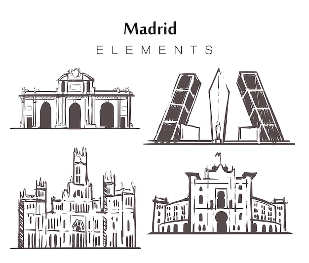 Set handgetekende gebouwen in Madrid
