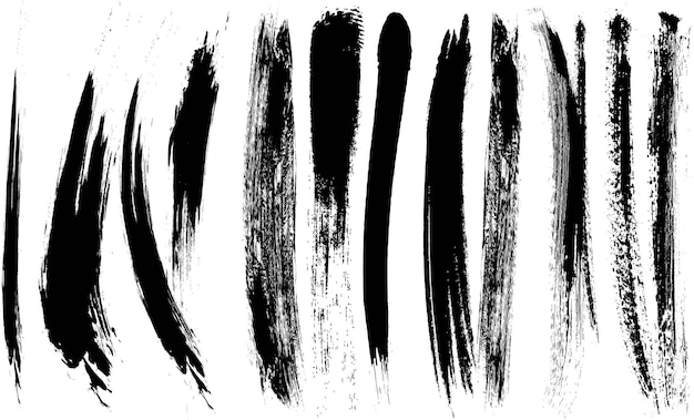 Set Handgetekende Grunge Brush Uitstrijkjes Handgetekende Grunge Brush vector Zwarte vector penseelstreken