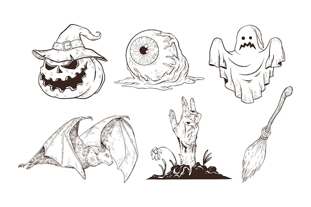 Set handgetekende Halloween-illustraties