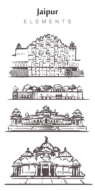 Vector set handgetekende jaipur-gebouwen