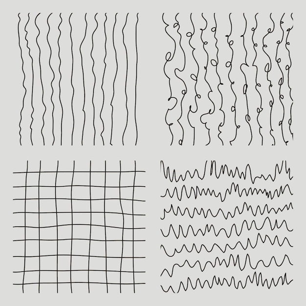 Set handgetekende naadloze structuurpatronen Eenvoudige texturen voor achtergrond Vectorillustratie