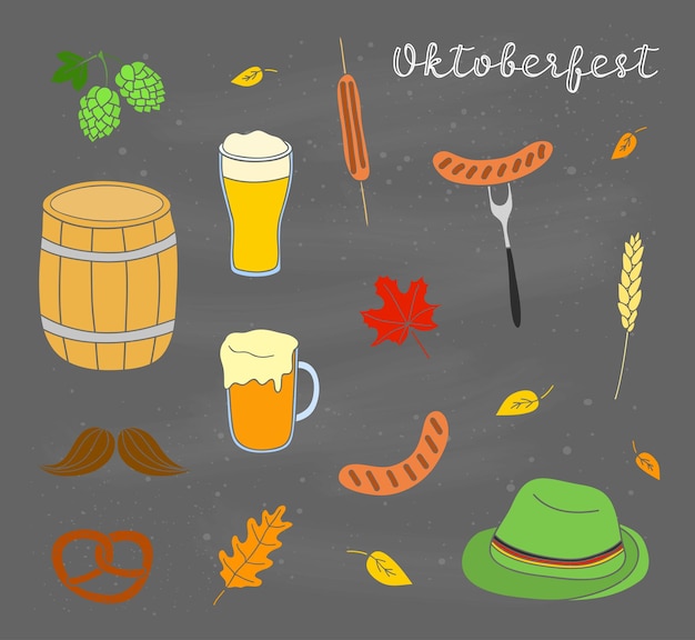 Set handgetekende Oktoberfest-pictogrammen