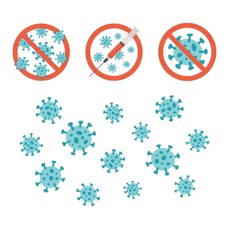 Vector set handgetekende symbool van coronavirus covid 19.