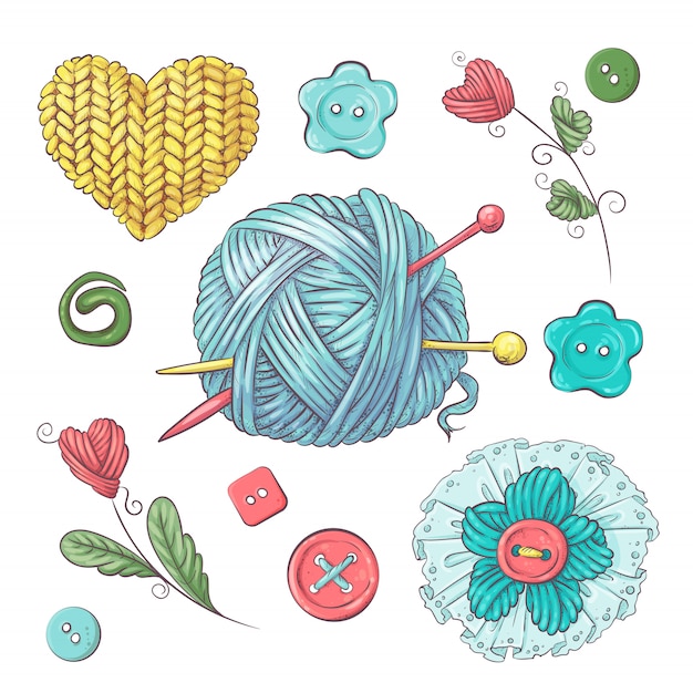 Vector set for handmade ball for crocheting and knitting.