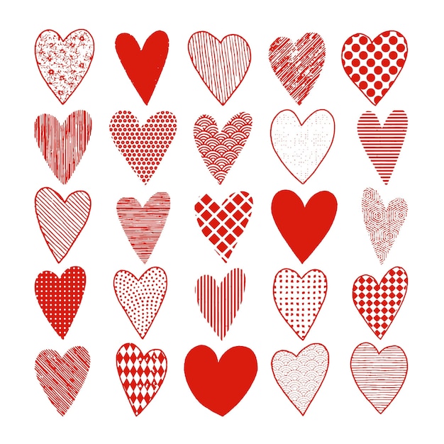 Set of handrawn doodle red hearts for Valentine's day