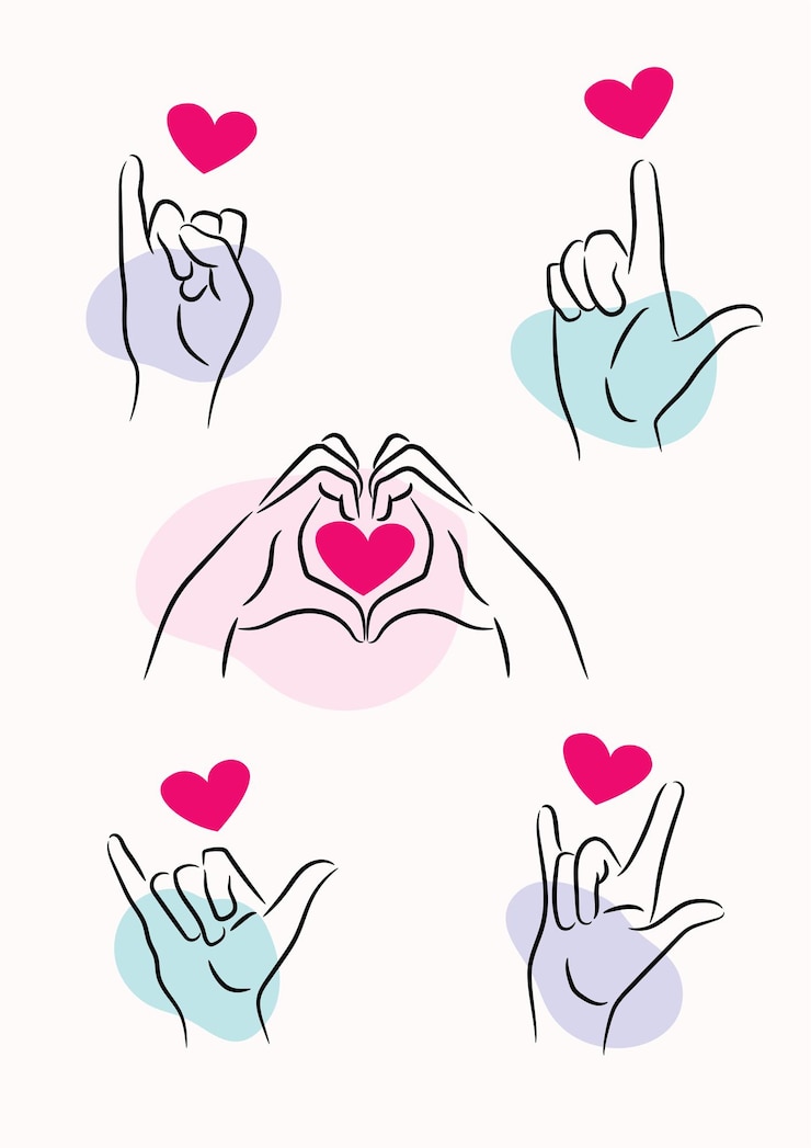 Vector set of hands gesture valentines day boho style