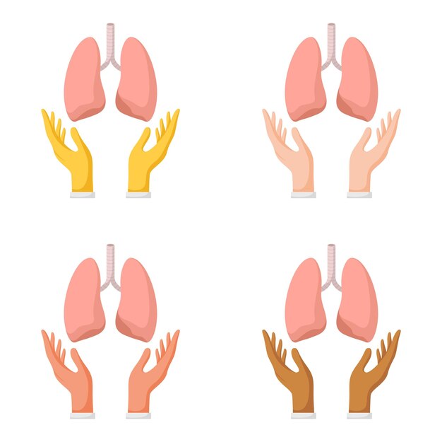 Set of hands gestures with lung