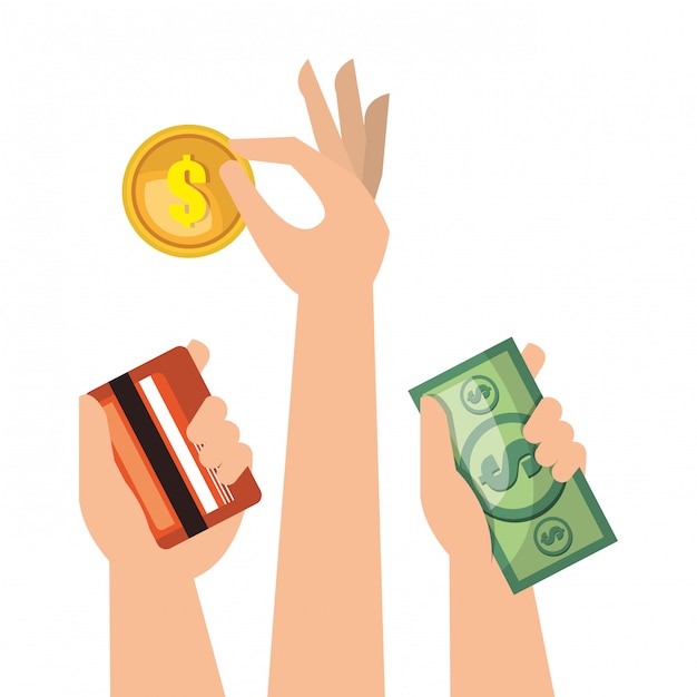 Vector set hands money cash credit isolated