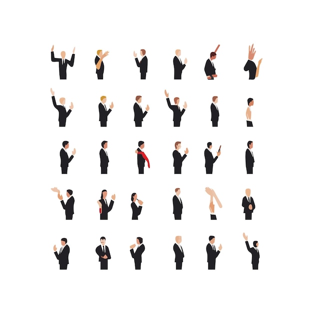 Set of hands showing different gestures Palm pointing at something Isolated flat vector illustration